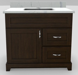[2570250] 36" RH Drawer Standard Vanity Shaker with Curved Handles and 1-Hole Quartz Top